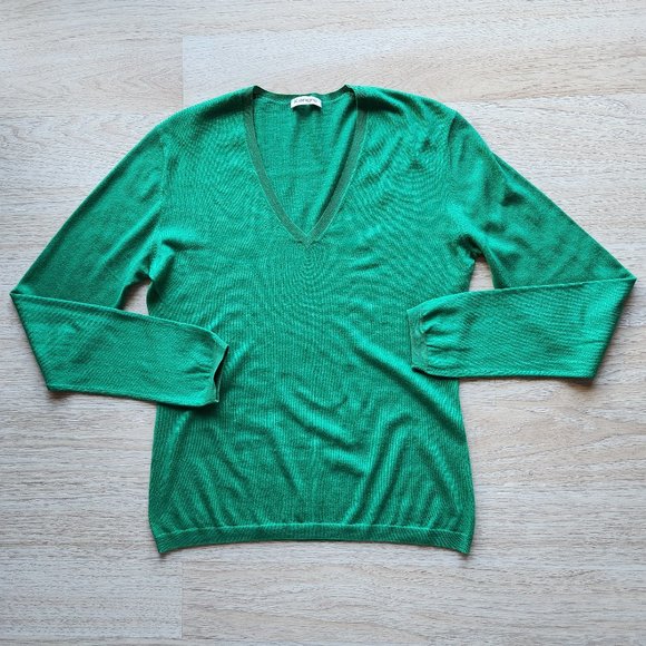 NWoT Kangra Silk Cotton Blend Sweater Pullover V-Neck Green - Picture 5 of 9